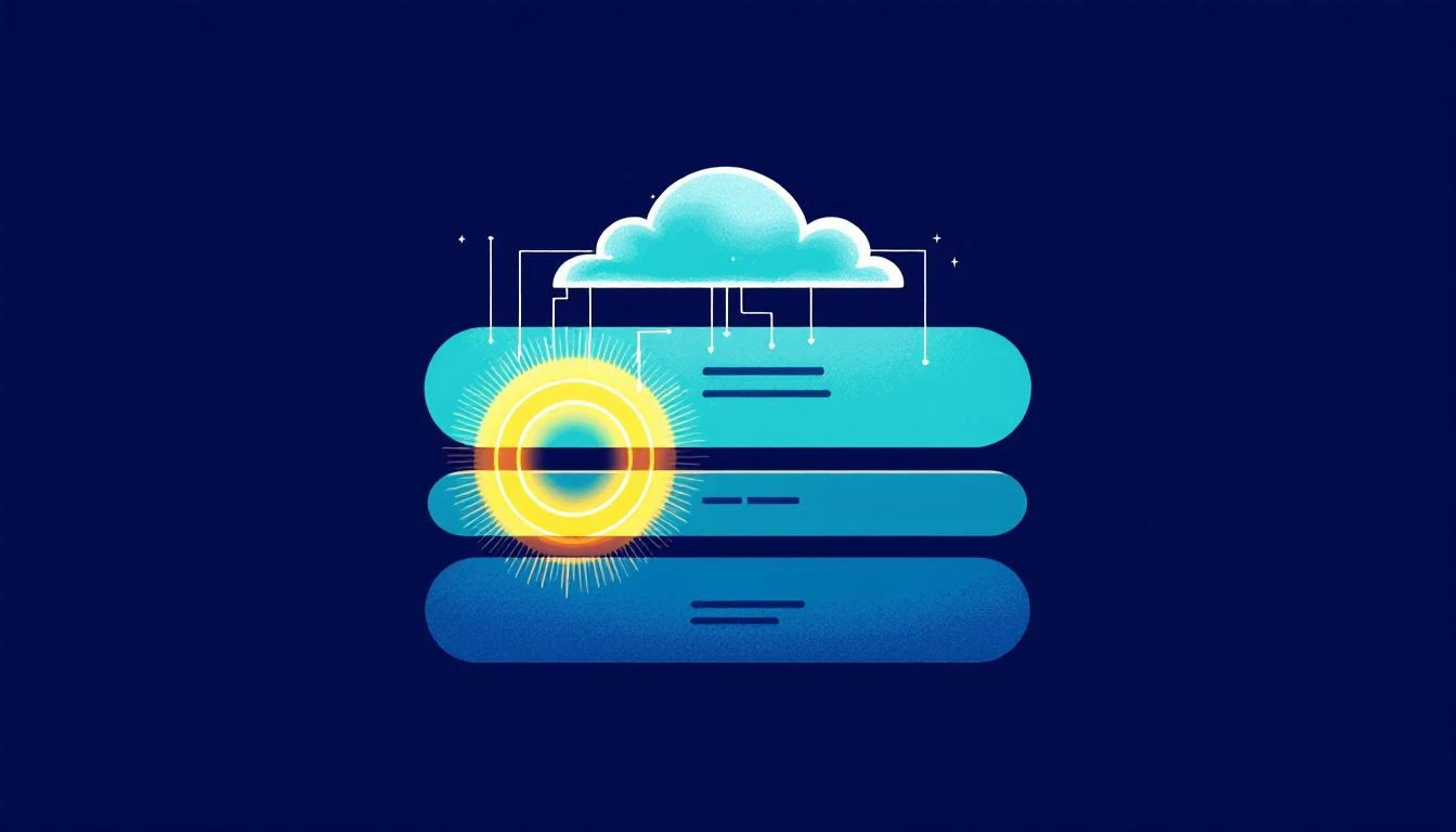 Editorial illustration of a SERP composition with AI Overview citation lines for the Search & AI Visibility lane.